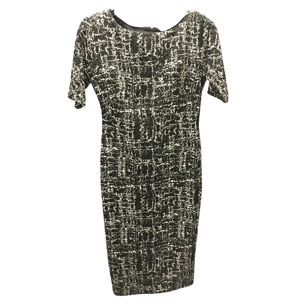 MAGGY LONDON Black White Textured‎ Sheath Dress Short Sleeve Knee Length Size 2